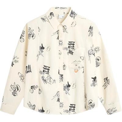 Polo Collar Printed Comfortable Versatile Casual Simple Long Sleeve T-Shirt Women Tops ASHV182-1