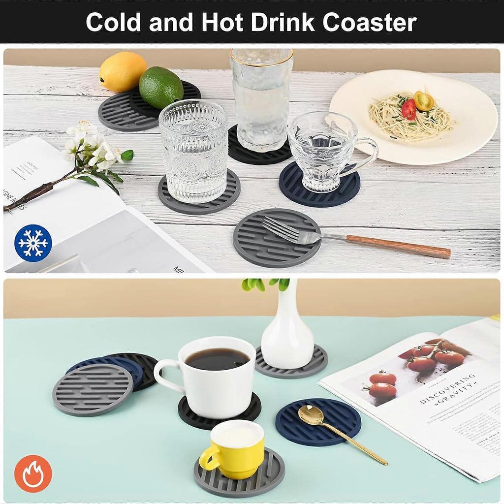 7PCS Decorative Silicone Beverage Coaster Heatproof Drink Mat Cup Pad With Stripes And Waved Kitchen Essential Multicolor