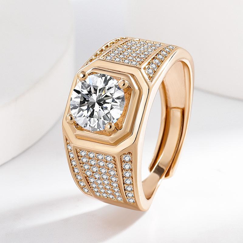 Two Carat Full Diamond Eight Hearts Eight Arrows Open Men s Ring High Texture Champagne Luxury Men s Ring Size:Adjustable