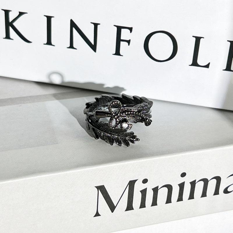 2026 Dark Feather Wings Personality Open Ring Gender Free Wind Swallow Premium Sense Ring Tide Resizable