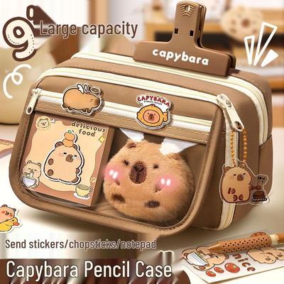 Capybara Ita Pencil Case - Large Capacity, Multifunctional Stationery Box In Coffee Melaard