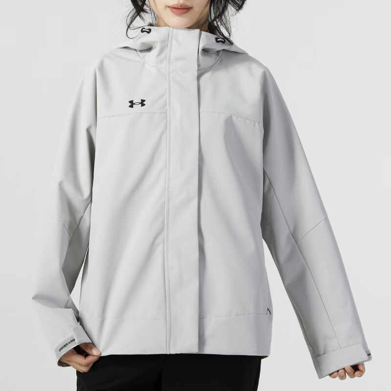 Under Armour Logo Pattern Comfortable Windproof Breathable Zip-Up Hoodie Women Jackets Gray 2360402-009