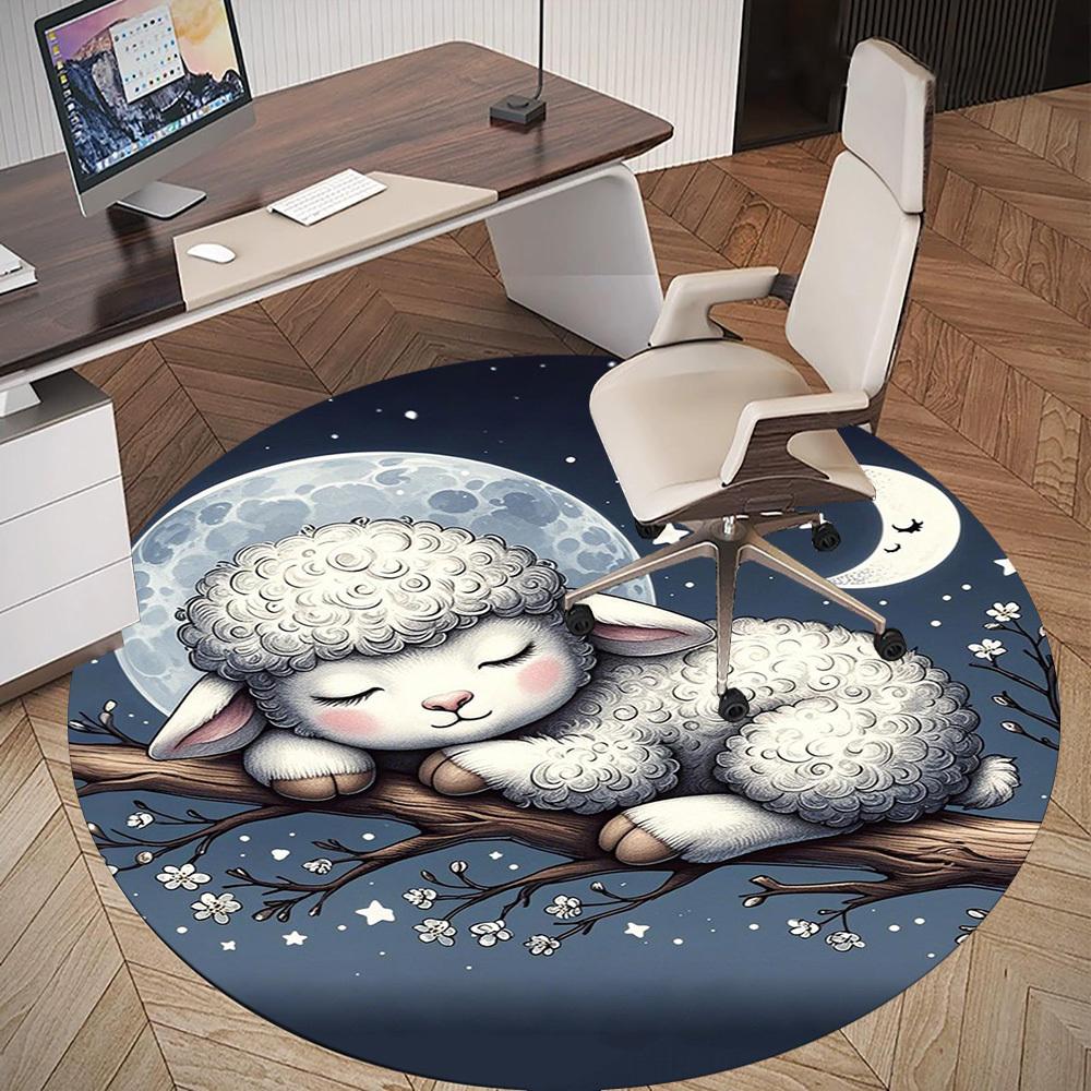1PC Lamb Moon Stars Round Chair mat Area Rug - Non-Slip, Floor Mat for Office, Bedroom, home decor Christmas Gift c0528034