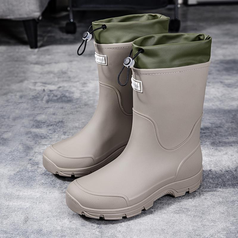 Men's Lightweight Waterproof Fishing Rain Boots Anti-slip Wear-resistant PVC Boot Tube Round Toe EVA Insole Plain Color Adult