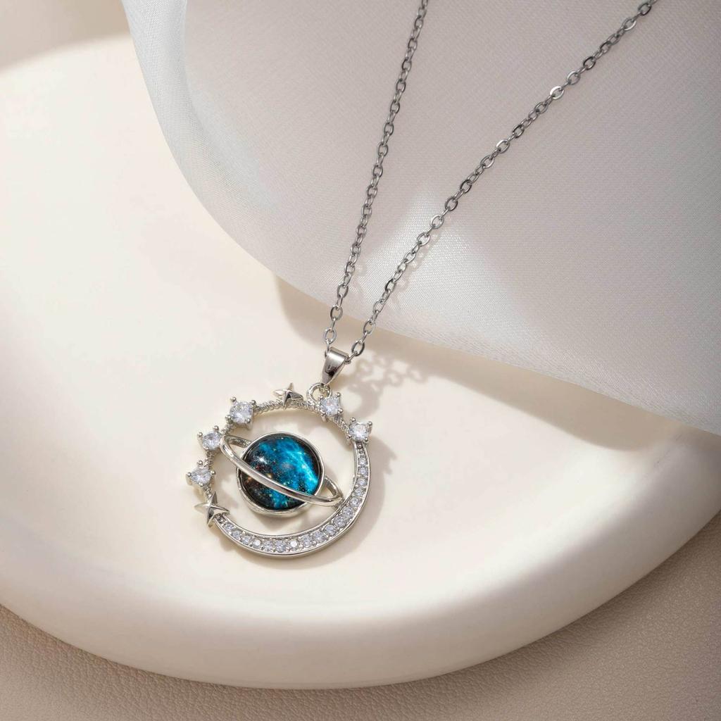 Titanium Steel Star Necklace for Women Planet Moon Astronaut Pendant Necklaces Jewelry Gifts