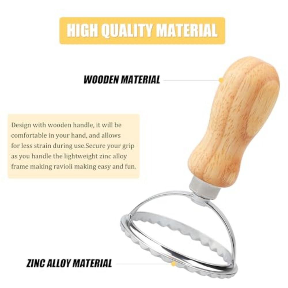 Wooden Handle Cookie Stamps Square/Round/Heart/Star Dough Wheel Cutter  Home Kitchen Use