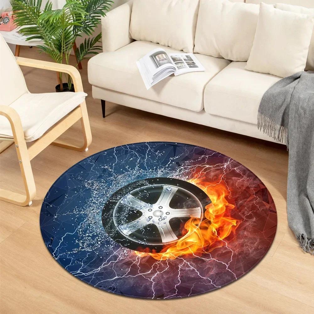 Crystal Velvet Water Fire Round Rug, CD Record Print Non Slip Floor Mat for Living Room, Bedroom, Home Decor, Circle Area Rug
