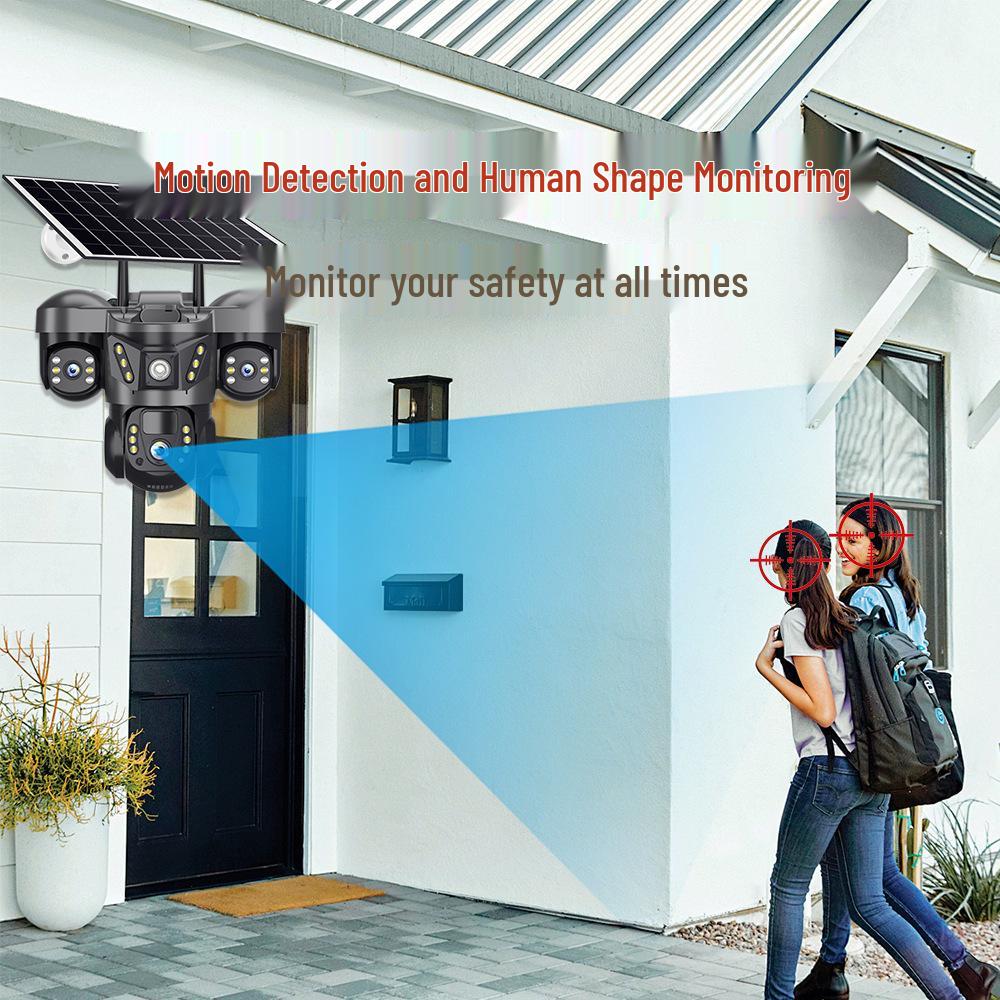 Triple-Screen 360° Wireless Solar Surveillance Camera with Tri-Lens Integration.