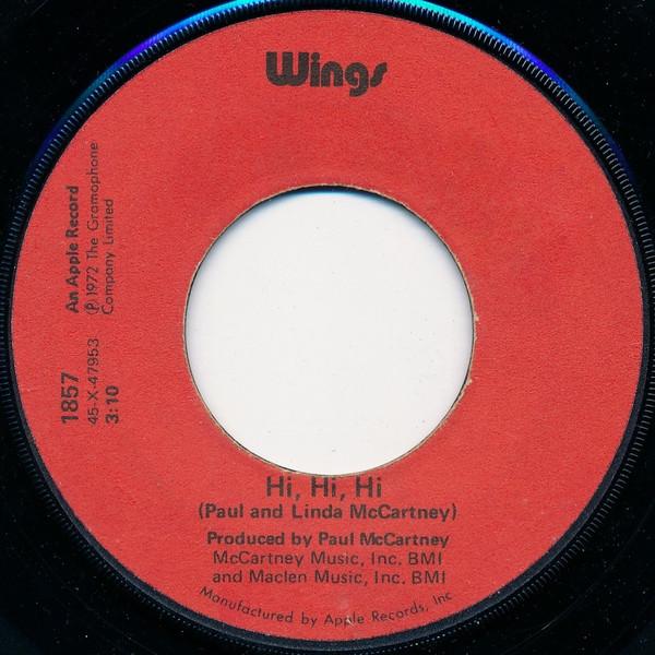 

7inch Record WINGS - Hi, Hi, Hi 1857 Apple Records 1972 US Rock Used