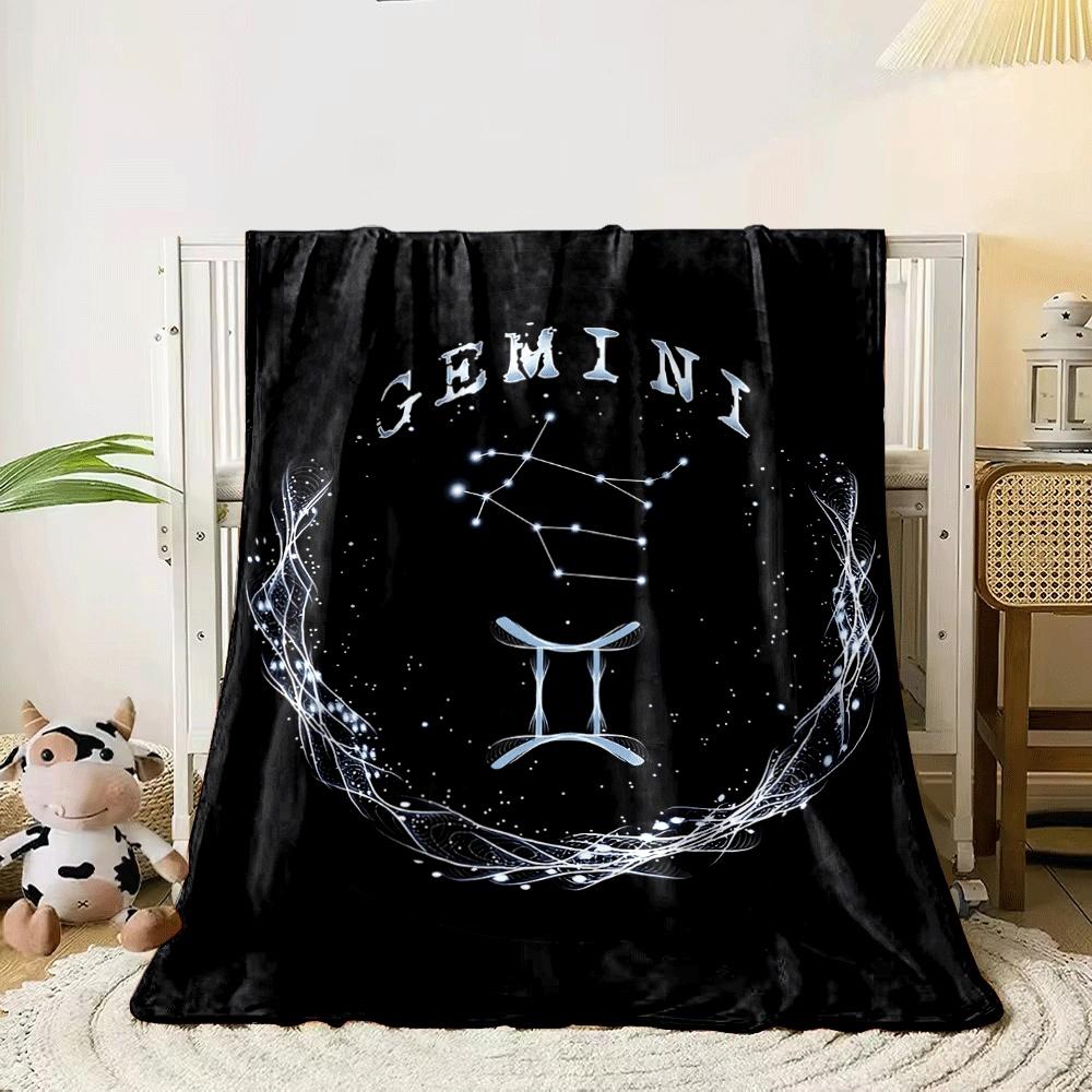 A glowing Gemini zodiac design featuring constellation and symmetrical curves. for all seasons blanket lunch break throw gift 80cm x 120cm