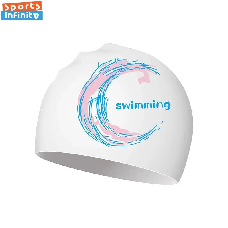 New Fashion Printed Swim Caps For Women Silicone Waterproof Swimming Caps Large Long Hair Swimming Cap Swimming Pool Accessories