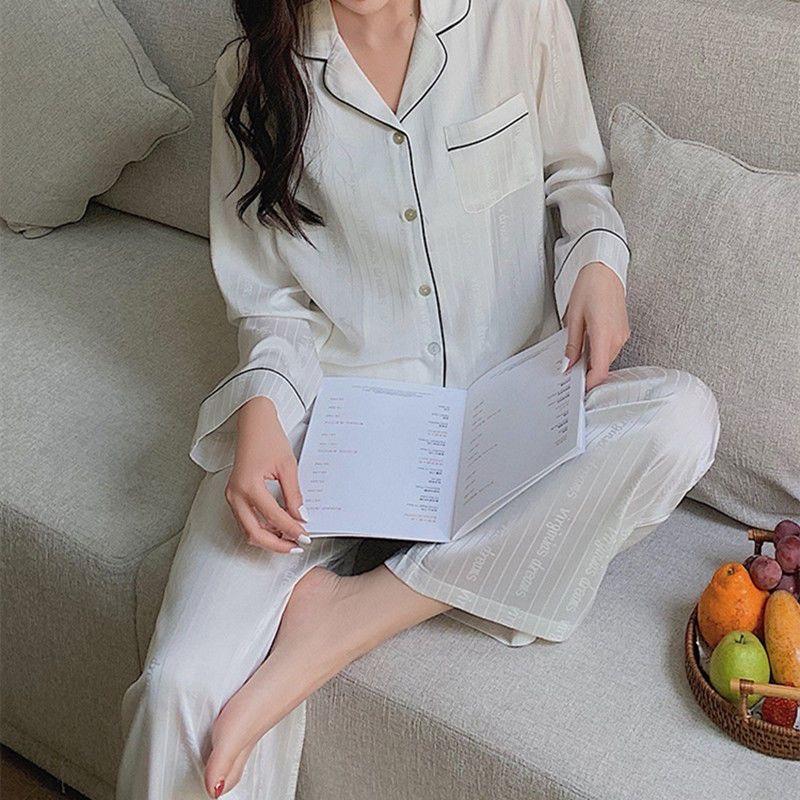 

Женская весенне-осенняя пижама из ледяного шелка с длинными рукавами, легкие роскошные пижамы для дома, костюм для пар, пижамный комплект для пожилых людей L белый