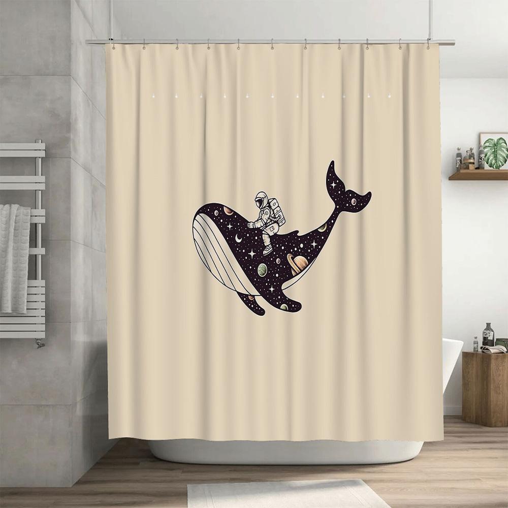 Whale Astronaut Shower Curtain Space Galaxy Universe Ocean Deep Sea Decor Bathroom Set Modern Artistic Home Textile