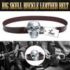 [Laquest] Big Skull Buckle Leather Belt for Men - Skull Metal Buckle, Punk Rock Biker Style (2. Brown)