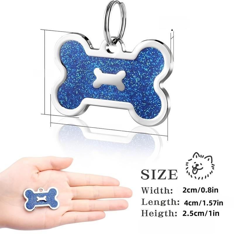 Personalized Glitter Bone Dog Tag Custom Pet ID Tag with Name Phone, Double Sided Collar Pendant for Dogs Cats