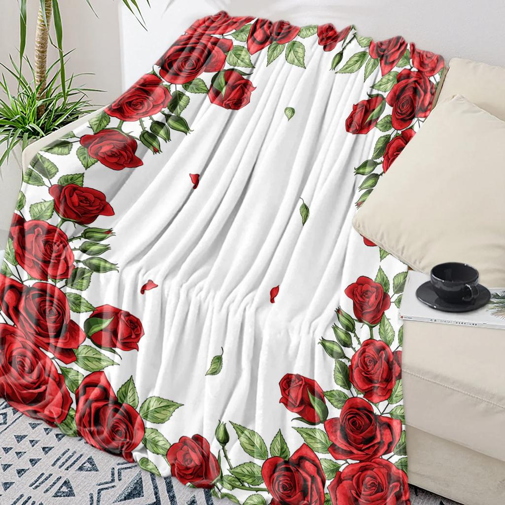 Pink Rose Bouquet White Throw Blanket Portable Warm Blanket for Beds Home Decor Sofa Blanket