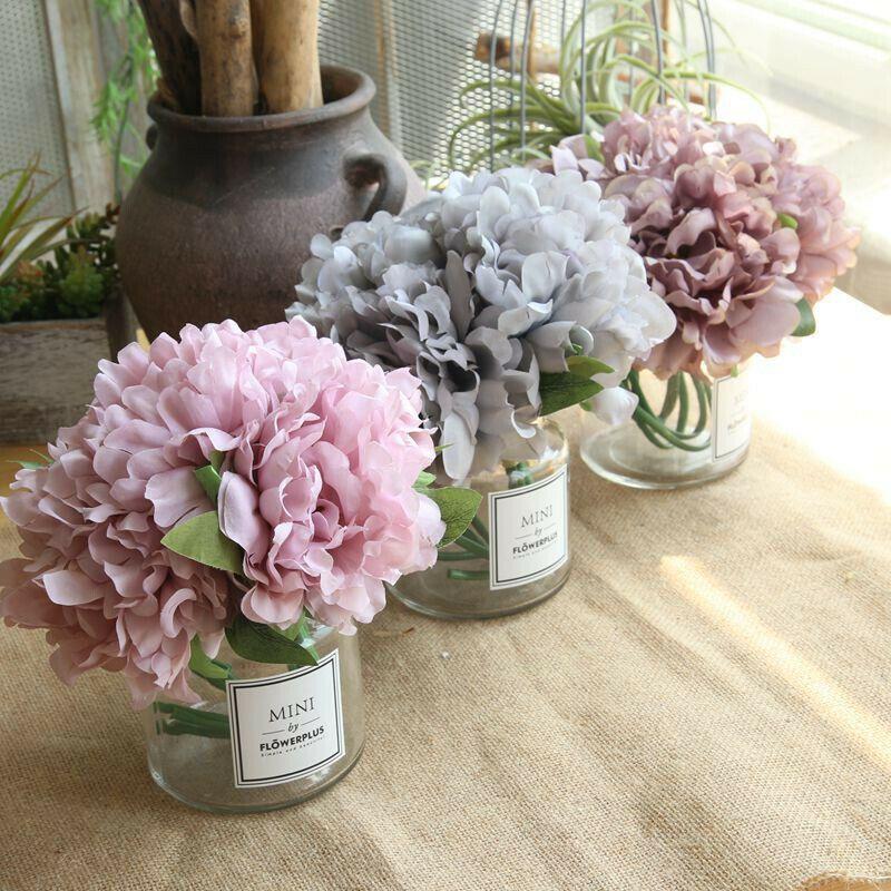 Heads 5 Artificial Peony Silk Flowers Hydrangea Bouquet Wedding Decor Party