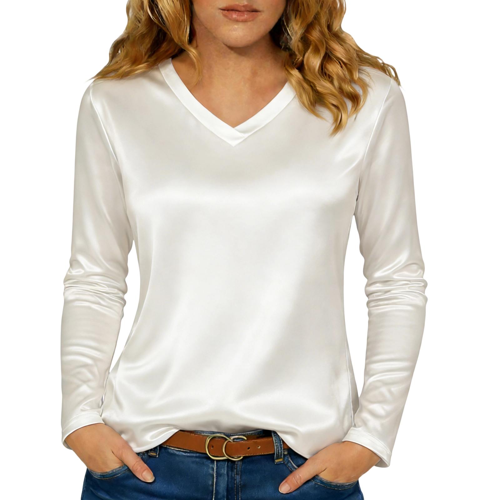 

Tops For Women Long Sleeve R-Neck Casual T-Shirts XL білий