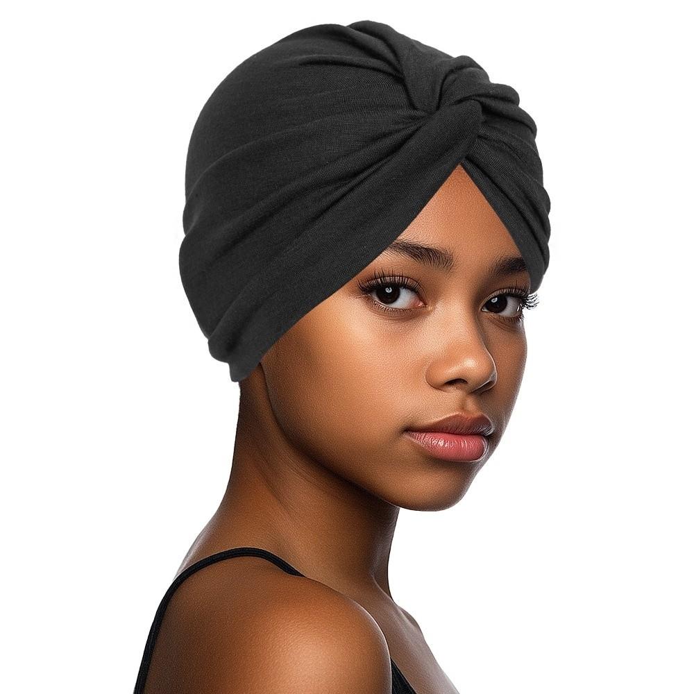 

Fashion Vintage Hijab Caps Wrap Style Elastic Twist Knot Turban Hat Soft Polyester Breathable Head Wrap Cap Women Headwear чёрный