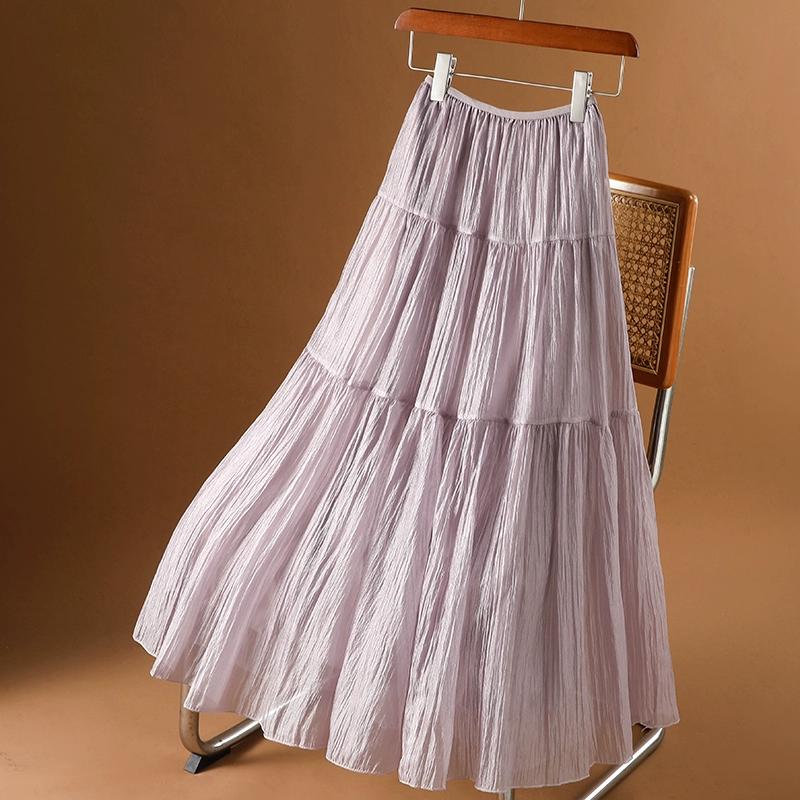 DIMANAF 2026 Summer Women New Skirts Solid Elastic Waist Pleated Elegant Skirts