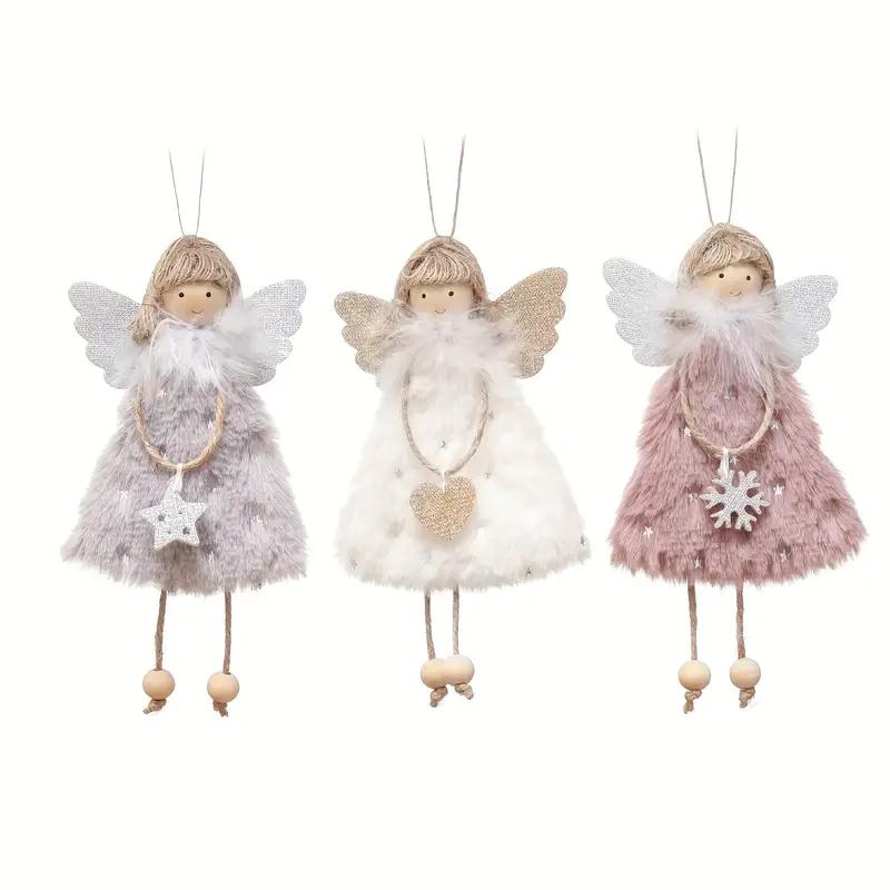 3-Pack Glam Style Angel Girl Fabric Christmas Tree Topper Pendants - Creative Holiday Decor for Home, Office, Party