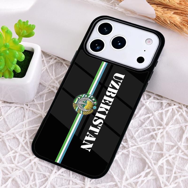 Emblem of Uzbekistan National Flag Phone Case for iPhone 17 Air 16 15 11 12 14 13 Pro Max Shockproof Cover