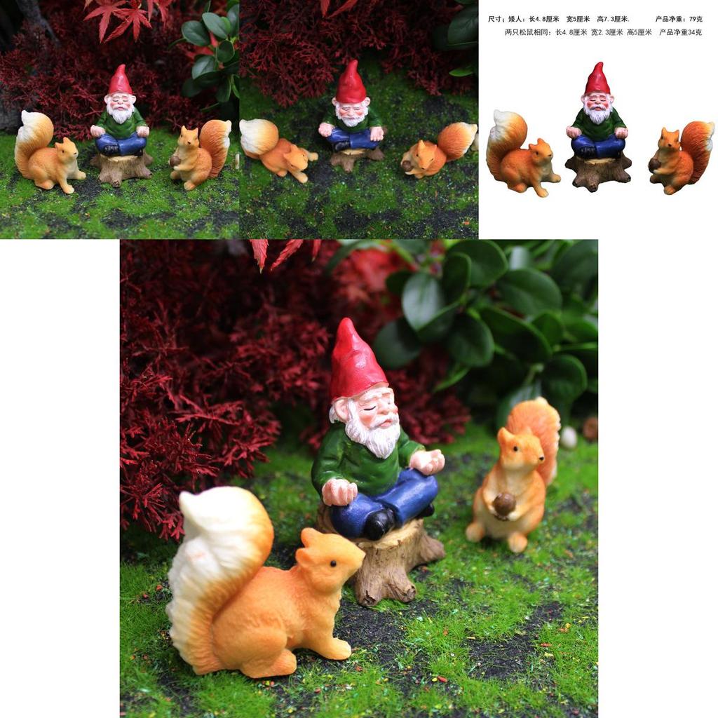 Resin Micro Landscape Figurine With Sitting Dwarf And Squirrel For Garden And Home Decor