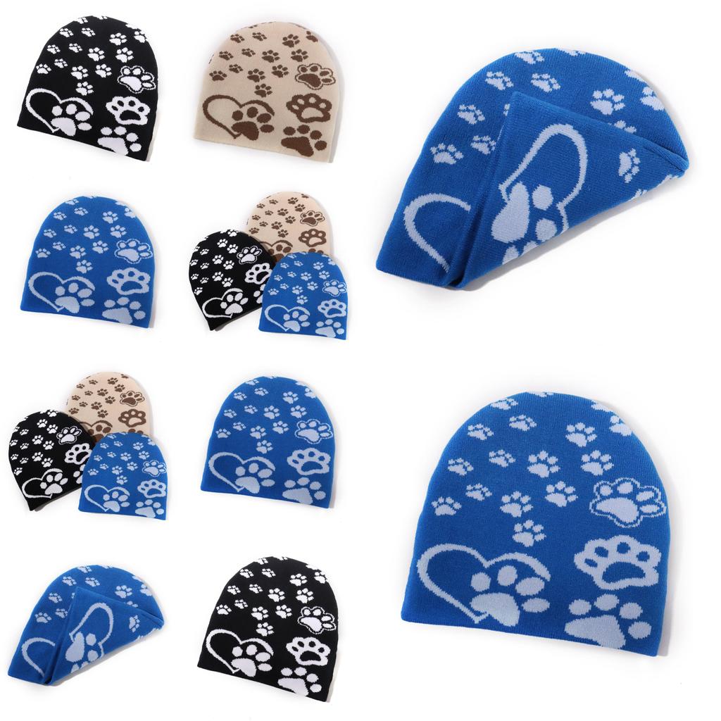 Knitted Dog Paw Print Knit Hat For Winter Outdoor Warmth With Casual Style For Men And Women