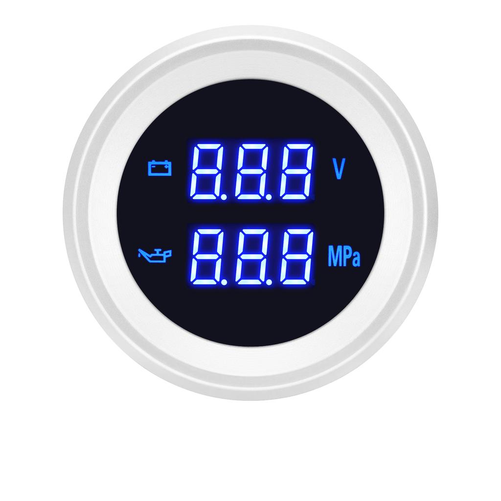 2" 52mm Oil Press+Voltmeter with Oil Pressure Sensor Blue LED Digital Voltage Volt Meter 2 in 1 Gauge for Racing Car Boat 12V24V