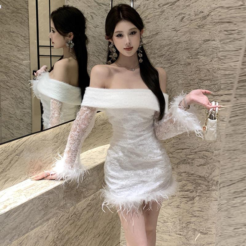 

Женское облегающее платье в стиле Spice Girl с одним словом на шее и длинными рукавами L