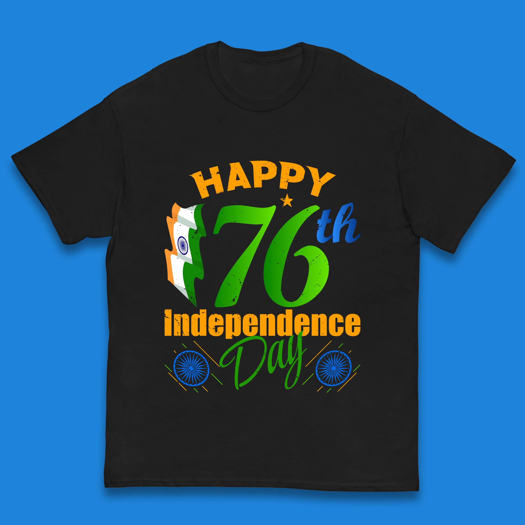 

Happy India 76th Independence Day 15th August Patriotic Indian Flag Kids T Shirt 110