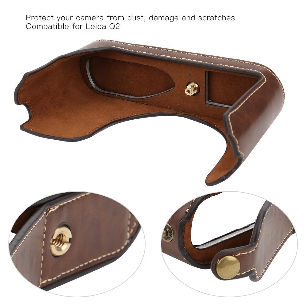 PU Lederhülle Schutzhülle Halbkörperabdeckung für Leica Q2 Kamera mit Akkuabteilöffnungkaffee