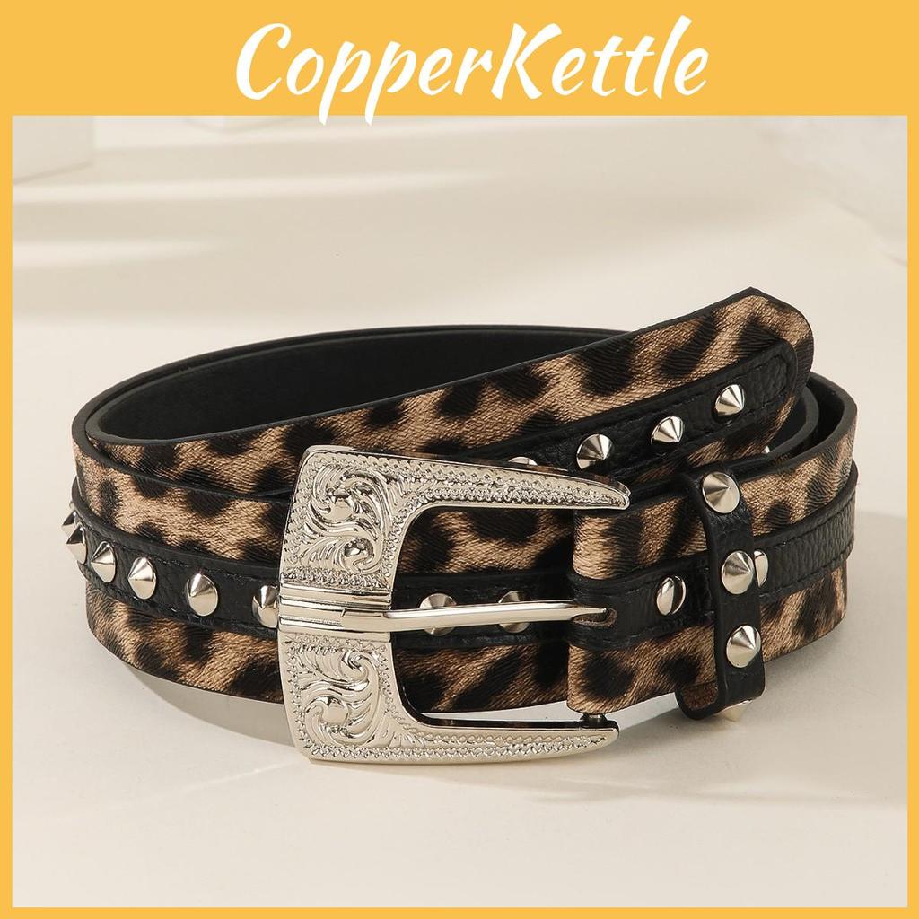 Fashion Leopard Print Pattern Rhinestone Metal Buckle Decoration Women Wide Belt For Youth Street Style
