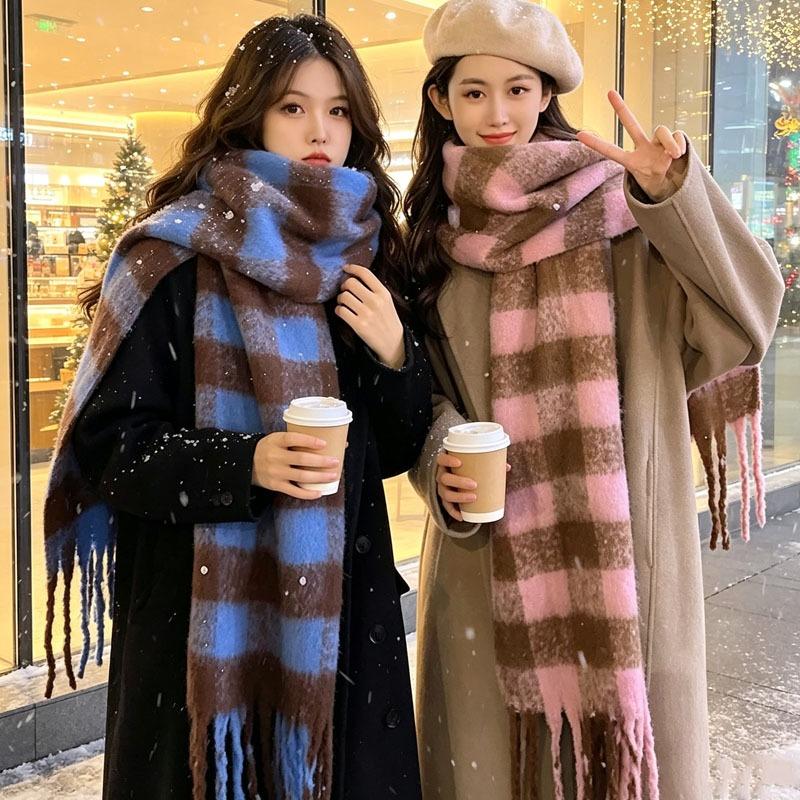 1-4pcs Thickened Plaid Scarf for Women Soft Warm Winter Windproof Wrap for Daily Outdoor Activities Versatile Fashion Accessory