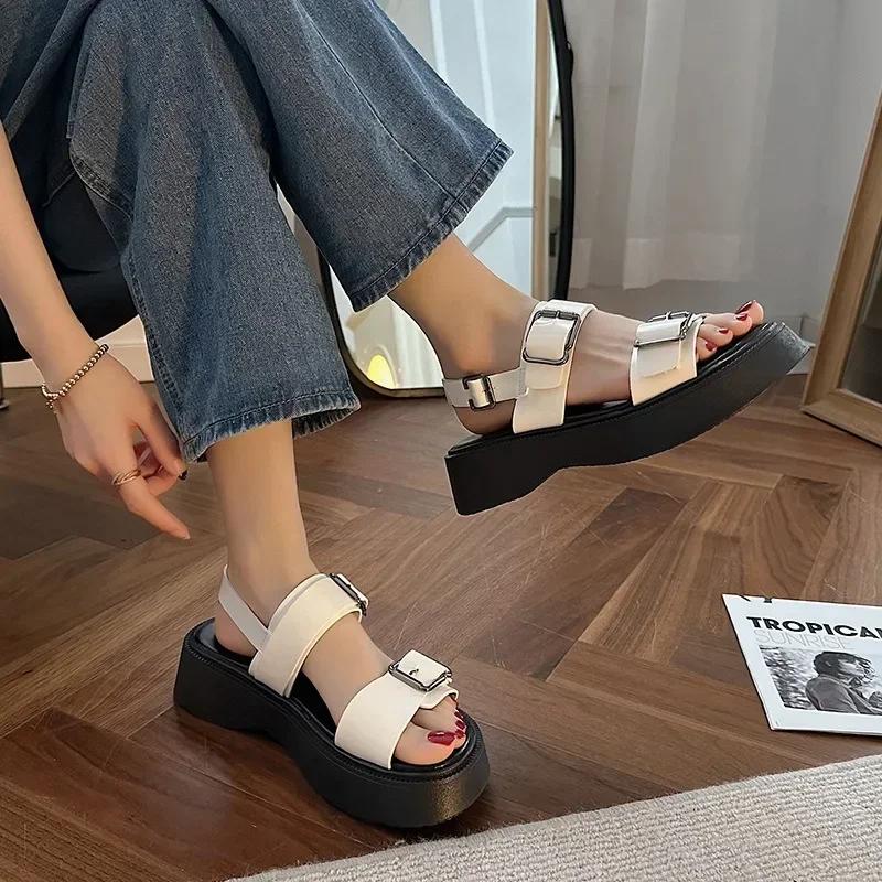 Fashion 2024 Platform Sandals Women Summer Shoes Buckle Slides Casual Sandals Black Sports Flat Sandalias De Mujer Women Shoes