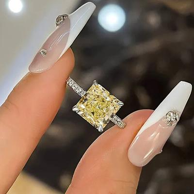 Dainty Square Yellow CZ Women Rings Temperament Finger-ring for Wedding Anniversary Party Fancy Gift New Trendy Jewelry