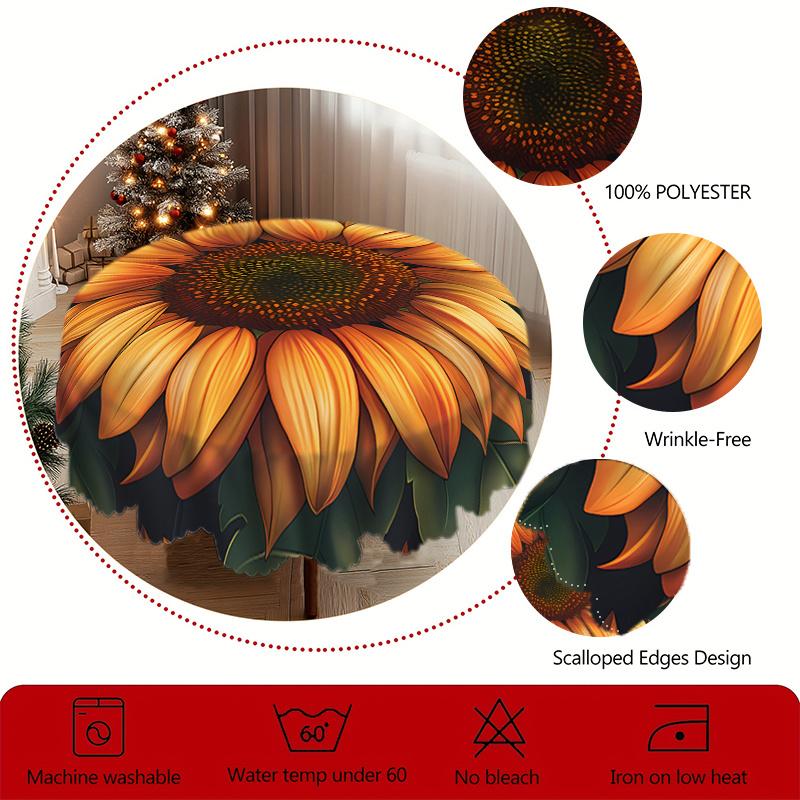 Vibrant Sunflower Pattern Tablecloth - Easy-Clean PolyestPicnic Accessorieser, Perfect for Picnics, Camping, Weddings, Parties, Christmas