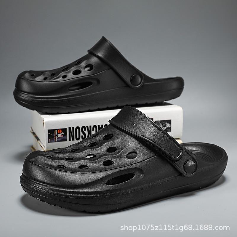 

Новые мужские туфли с мягкой подошвой и отверстиями, нескользящие и износостойкие, модные, повседневные, простые, однотонные, уличные пляжные сланцы с закрытым носком 45-46 чёрный