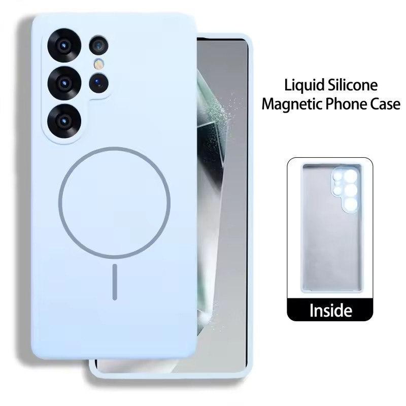 

Магнитный жидкий силиконовый чехол для Samsung Galaxy S25/S24/S23 Plus/Ultra - мягкий бампер с поддержкой беспроводной зарядки MagSafe Samsung S24 Ultra синий