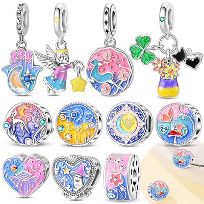 Original Copper Dreamy Pink Colorful Bead Magic Mushroom Sun Moon Angel Pendant Beads Fit Bracelet Women Jewelry Diy Gift