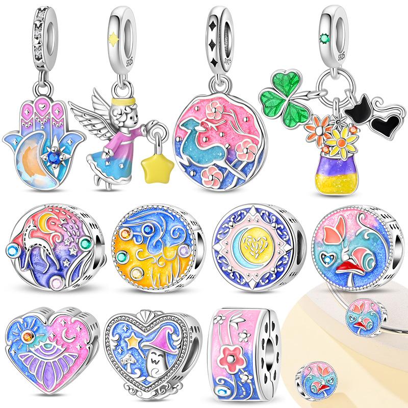 Authentischer Kupfer Dreamy Pink Bunter Perlen Magischer Pilz Sonne Mond Engel Anhänger Perlen Charms Kompatibel Mit Armbändern Damenschmuck Diy Geschenk