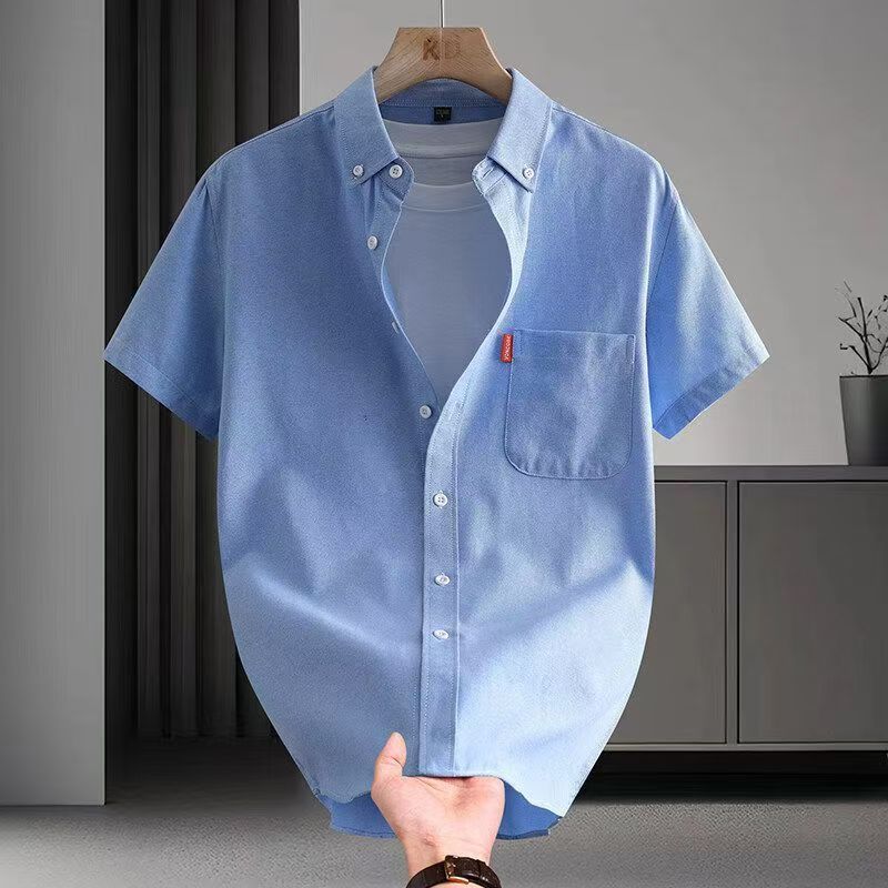 Plus Size 5XL Men's Dress Shirt Short Sleeve Summer Cotton Oxford Casual Solid Color Turn Down Collar Regular Fit Daily Top