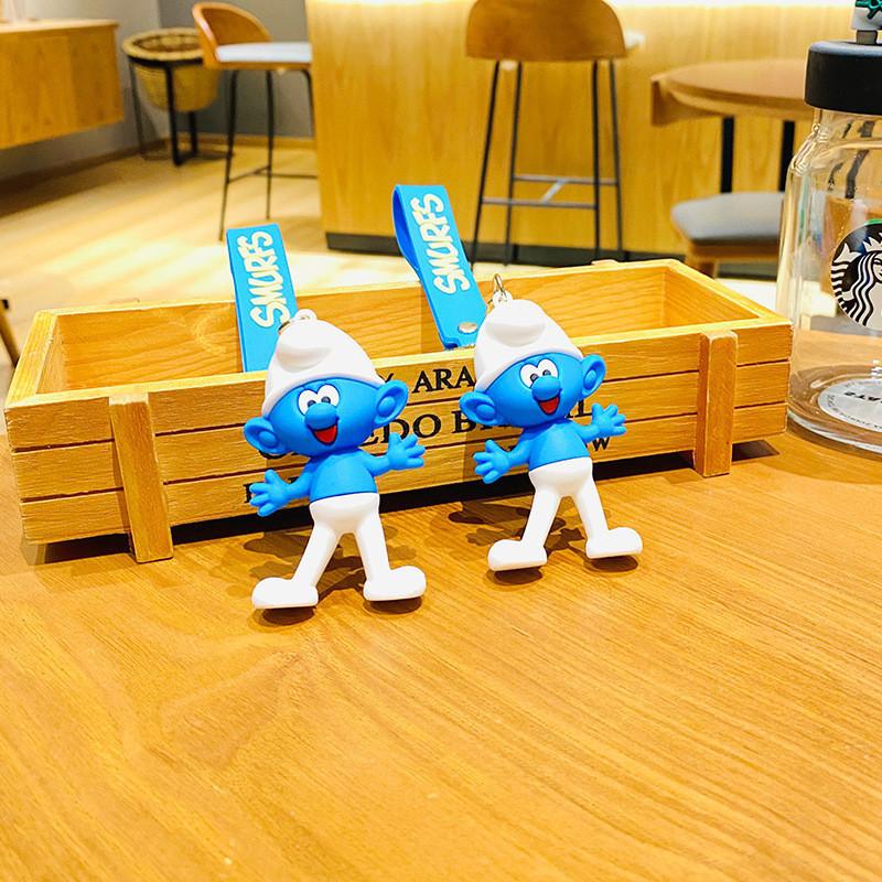 Adorable Smurfs Silicone Keychain Cute Cartoon Blue Papa Keyring Bag Charm