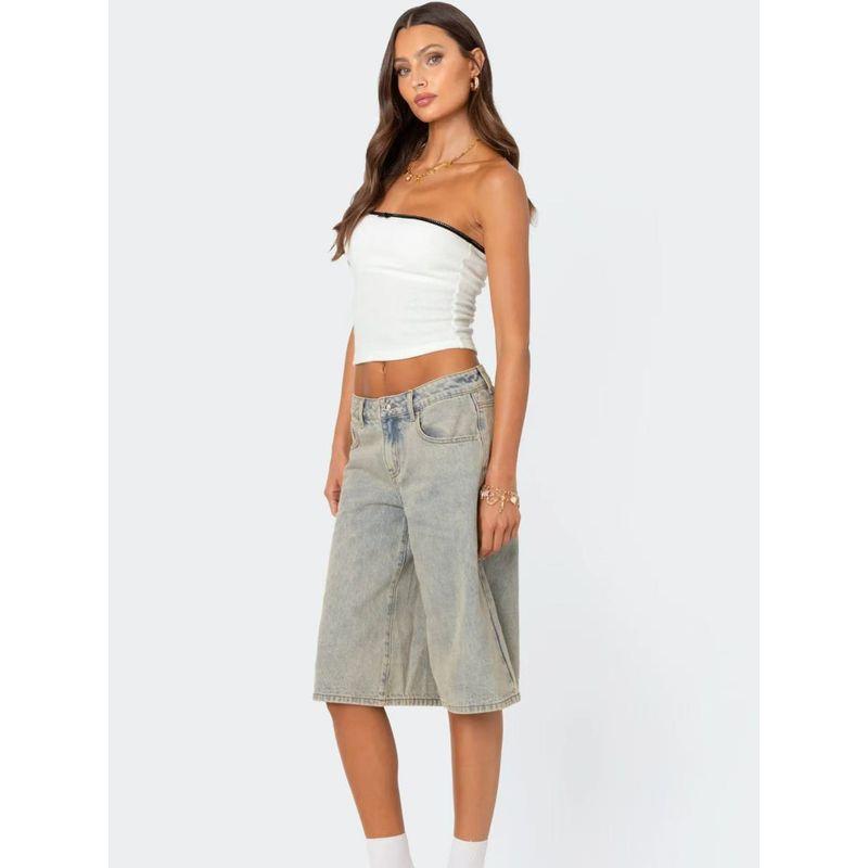 Edikted2025 Summer New Arrival Niche Style Long Pickling Denim Bermuda Shorts Loose Casual Slim Fit Slimming