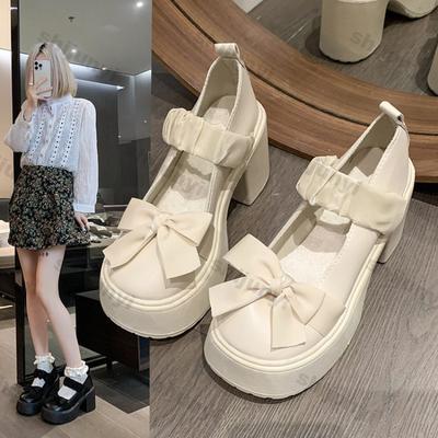 Damen Rund Zehen Plateau Dicke Absätze Britischer Stil Mary Jane Schuhe Schleifen Elegant Klobige Ferse Damen Hochzeitsschuhe Slipper Loafer