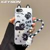 KEYSION Cute Ear Cartoon Case for iPhone SE 2020 2022 with Lanyard Silicone+PC Shockproof Phone Back Cover for iPhone 8 7 Plus