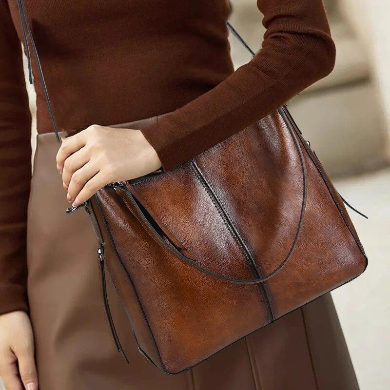 Johnature Retro Genuine Leather Women Bag Solid Color Versatile Soft Real Cowhide Shoulder & Crossbody Bags