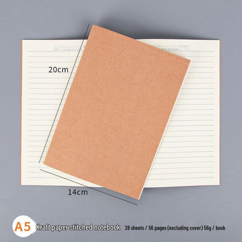 Thickened Kraft Paper Stitched Notebook, A5 Student Homework Diary Stationery