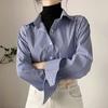 Fashion New Long Sleeve Blue Striped Shirts Women Summer Simple Elegant Loose Women's Blouses Office Lady Tops Button Up Shirt Female Clothing 26134