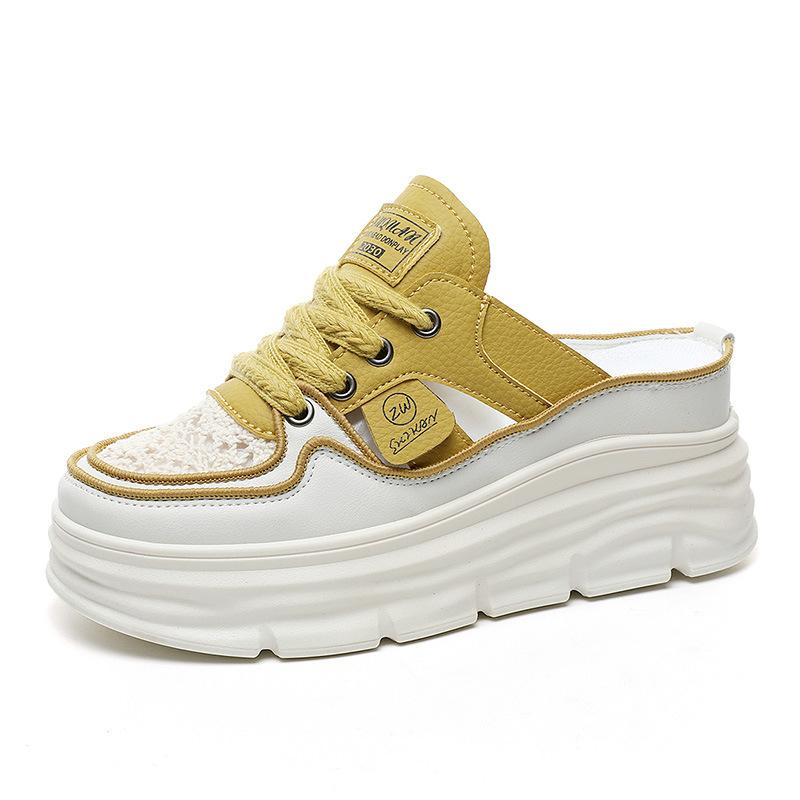 Baotou half slippers women's shoes wear new summer versatile breathable inner height increase white shoes